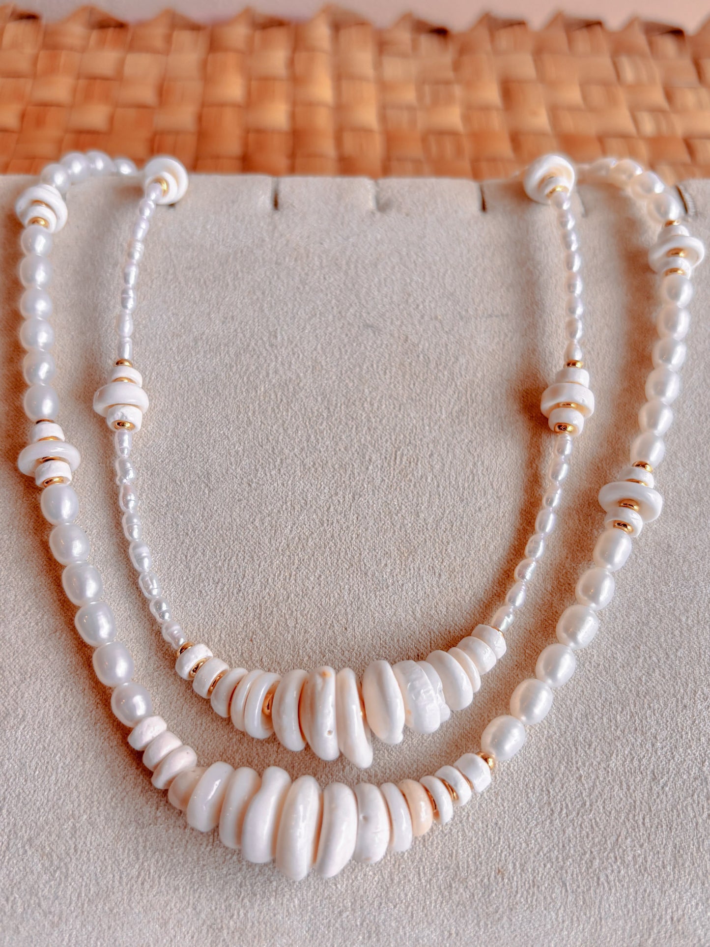 Maka Necklace - Gold, Puka Shells and Pearls