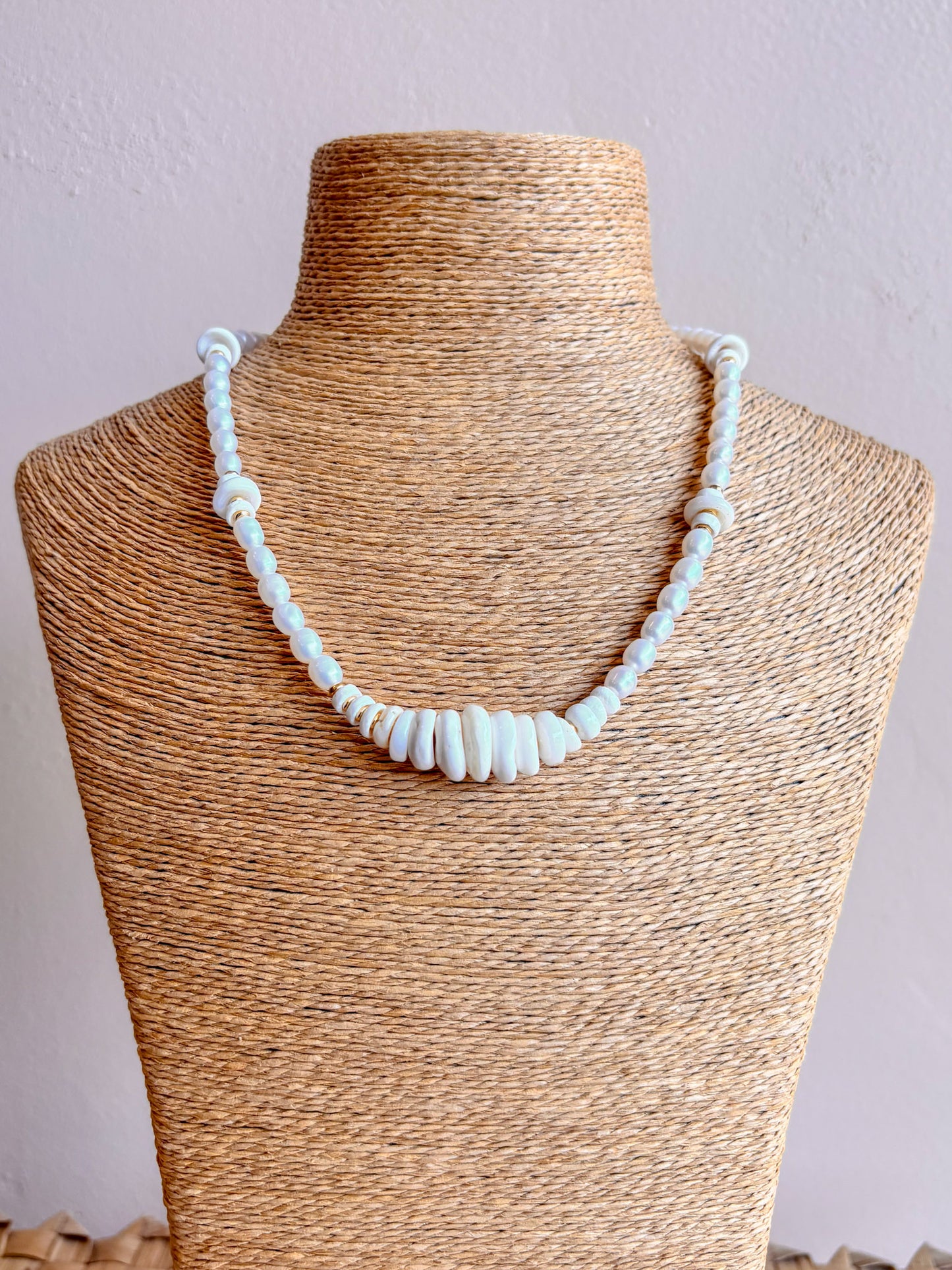 Maka Necklace - Gold, Puka Shells and Pearls