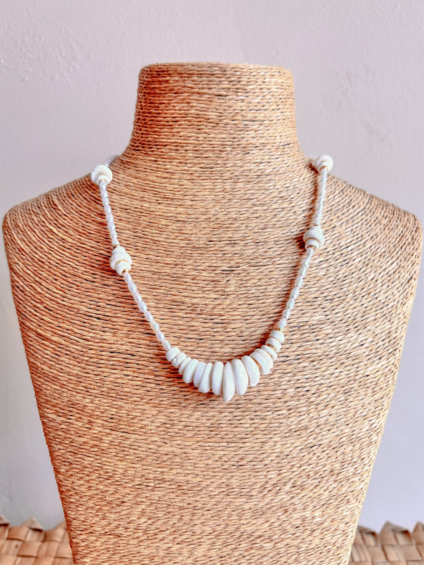 Maka Necklace - Gold, Puka Shells and Pearls