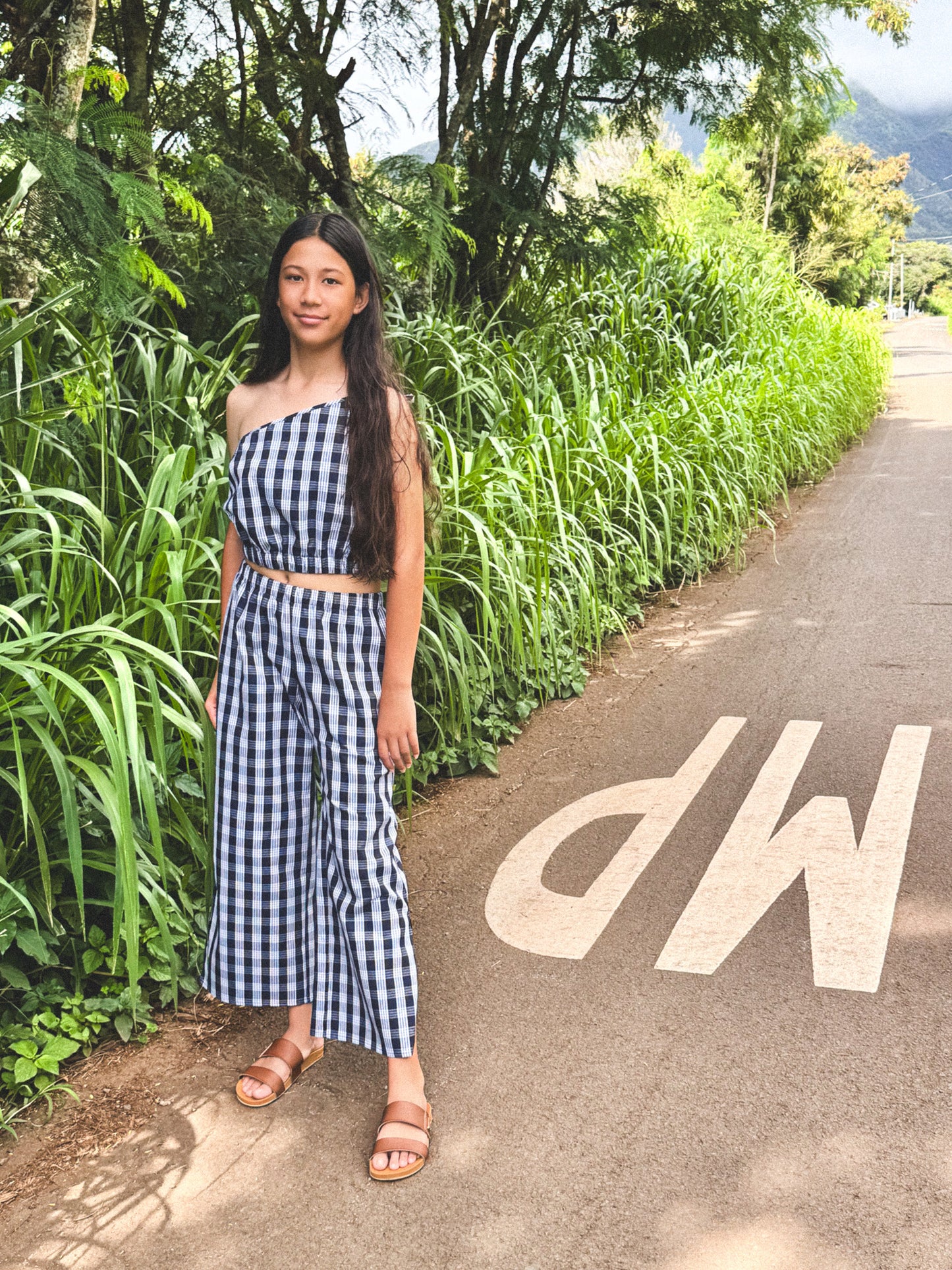 Hua Crop Top Navy Palaka