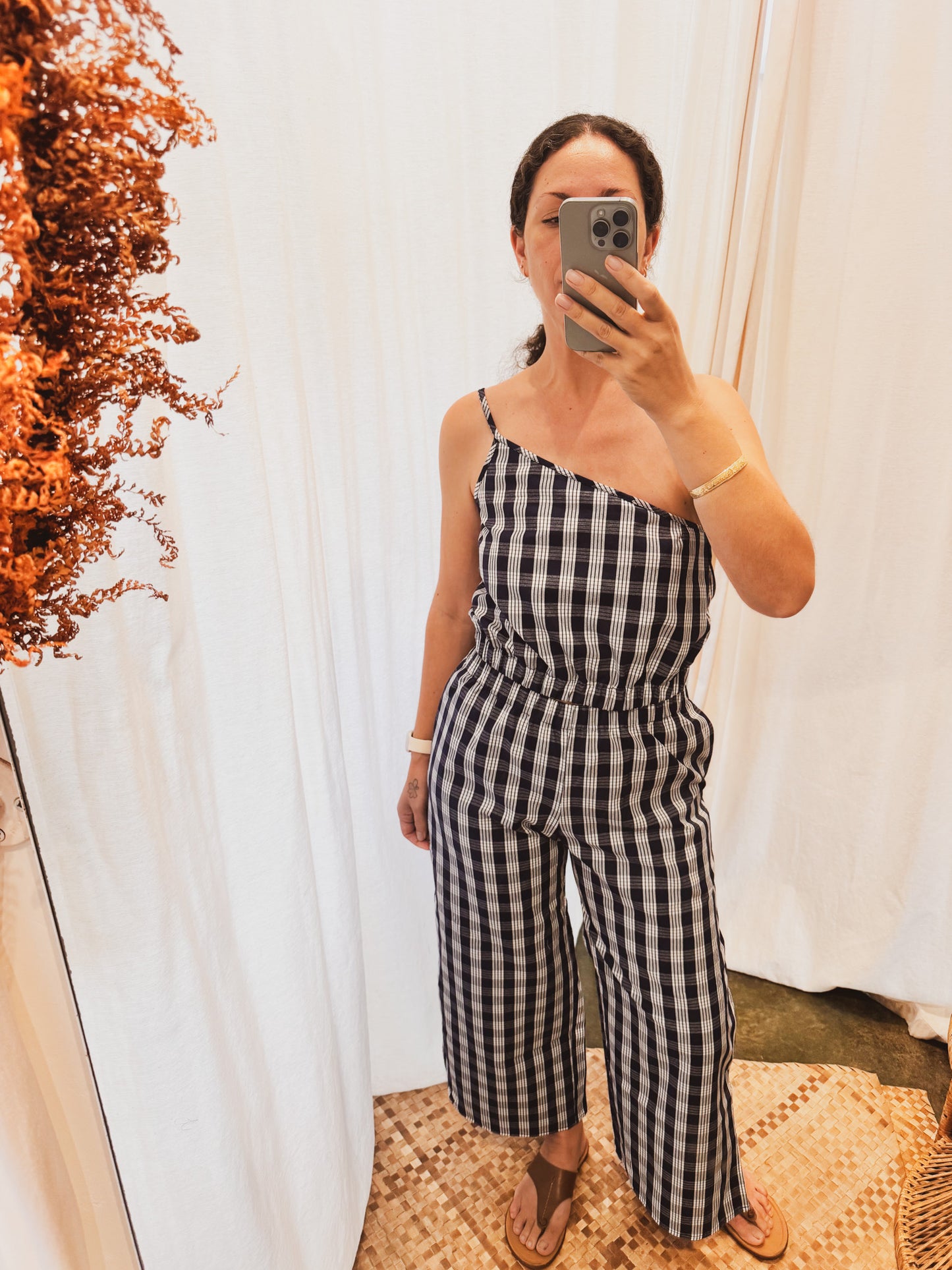 Hua Crop Top Navy Palaka