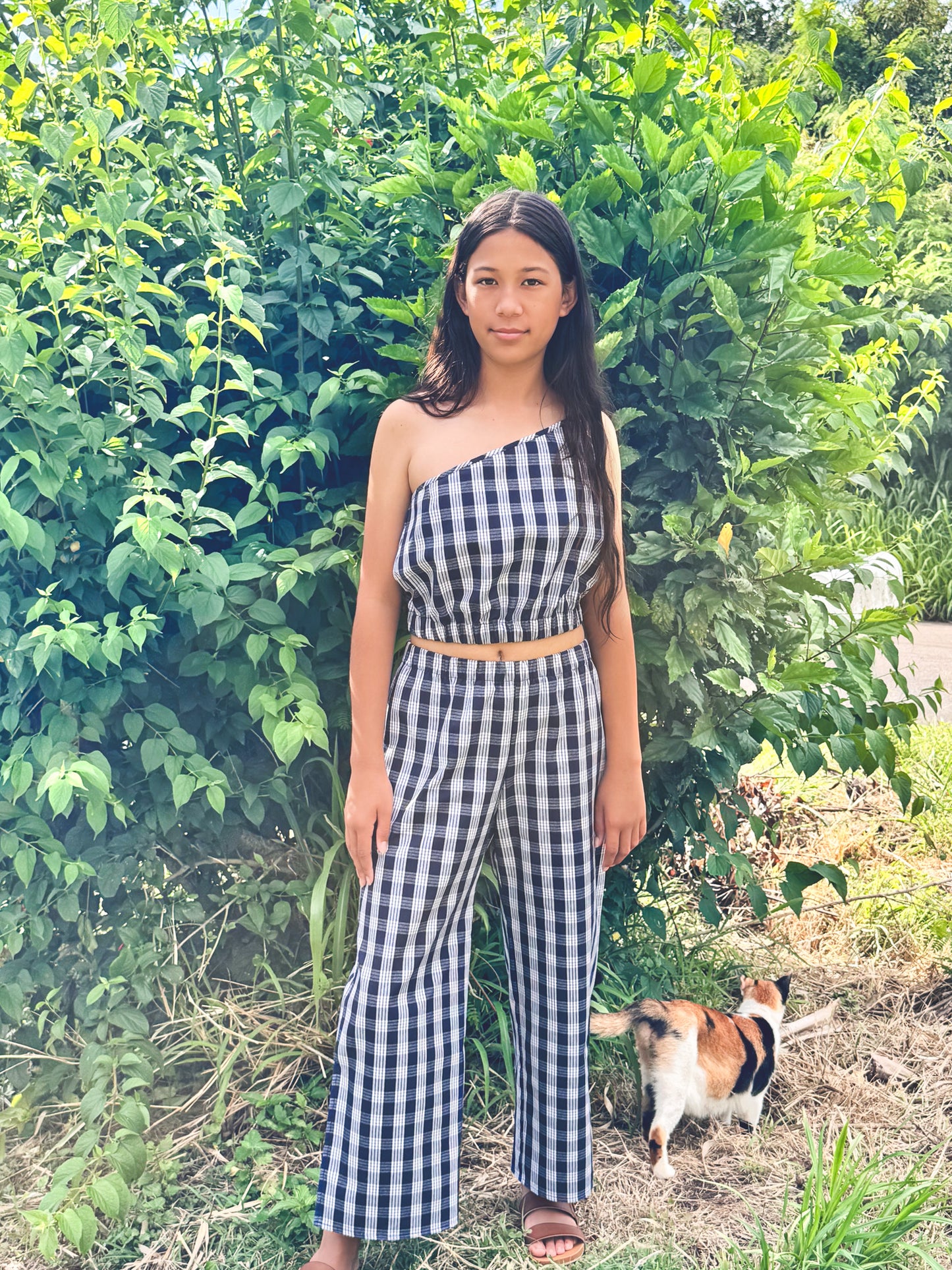 Hua Crop Top Navy Palaka