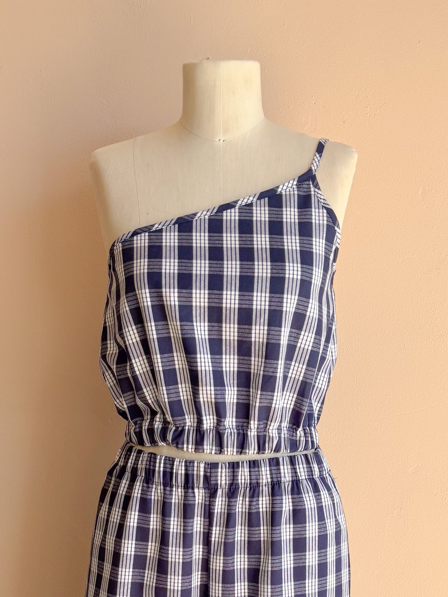 Hua Crop Top Navy Palaka